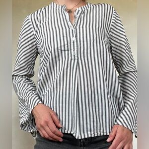 Madewell Black White Striped Popover Split Neck Top Small